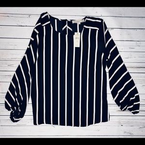 LOFT striped long sleeved blouse sz MP semi sheer